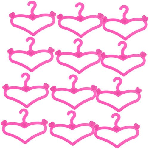 12 perchas para prendas de muñeca con forma de corazón, de 6 cm, color rosa, Rancom Style