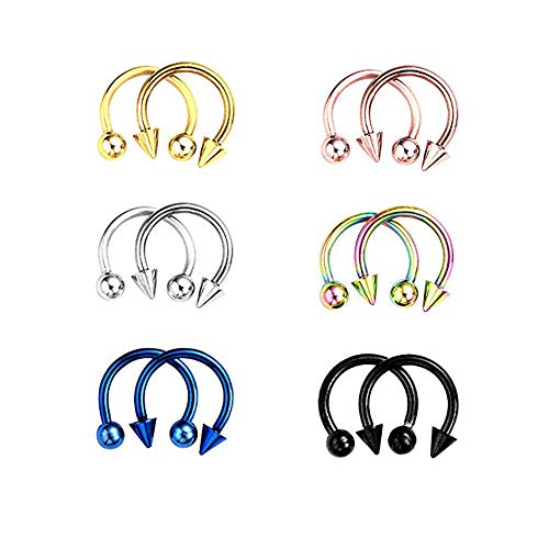 12 Piezas Acero Inoxidable Piercing Nariz Anillo Piercing Septum Caballo Aros Helix Tragus Oreja Piercing Labio Ceja 6 Pares