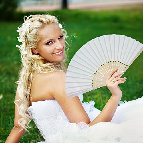 12 Piezas de Abanico de Mano Abanicos Plegables de Bambú Seda para Regalo de Boda de Iglesia, Favores, DIY Decoraciones (Multicolor)