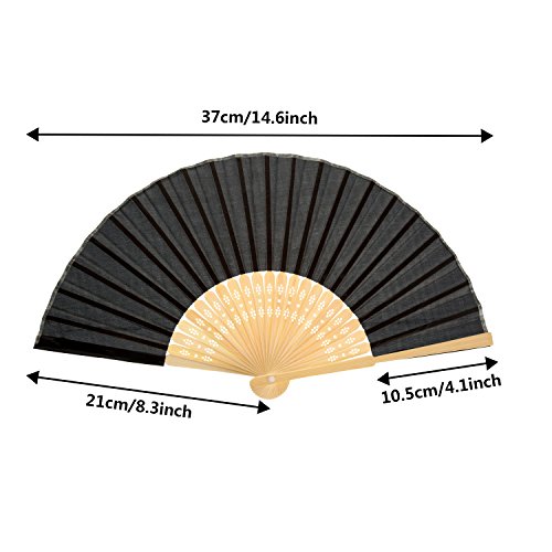 12 Piezas de Abanicos de Mano Abanicos Plegables de Bambú Seda para Regalo de Boda de Iglesia, Favores de Fiesta, Decoración de DIY (Negro)