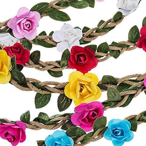 12 Piezas Multicolor Diadema de Flor de Rosa Banda de Pelo Mujeres Chicas Moda Corona Floral Diadema Guirnalda con Cinta Elástica