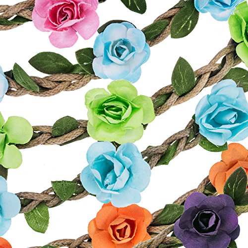 12 Piezas Multicolor Diadema de Flor de Rosa Banda de Pelo Mujeres Chicas Moda Corona Floral Diadema Guirnalda con Cinta Elástica