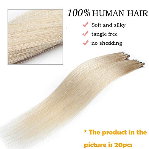 12"(30cm) SEGO Extensiones Adhesivas de Cabello Natural Sin Clip 2g*10pcs #70 Blanqueador Blanco 100% Remy Pelo Humano Tape in Hair Extensions (20g)