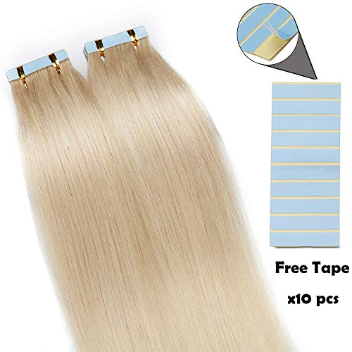 12"(30cm) SEGO Extensiones Adhesivas de Cabello Natural Sin Clip 2g*10pcs #70 Blanqueador Blanco 100% Remy Pelo Humano Tape in Hair Extensions (20g)