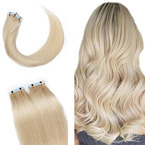 12"(30cm) SEGO Extensiones Adhesivas de Cabello Natural Sin Clip 2g*10pcs #70 Blanqueador Blanco 100% Remy Pelo Humano Tape in Hair Extensions (20g)