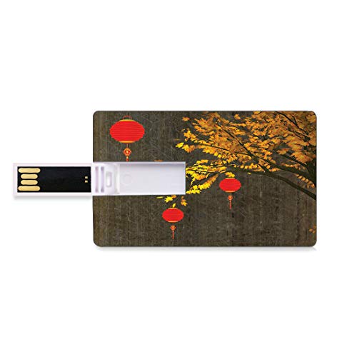 128G Unidades flash USB flash Conjunto de linterna Forma de tarjeta de crédito bancaria Clave comercial U Disco de almacenamiento Memory Stick Cae el árbol con las linternas escarlatas Dramático sombr