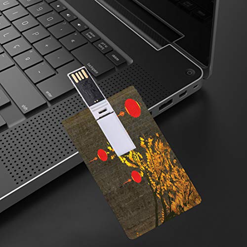 128G Unidades flash USB flash Conjunto de linterna Forma de tarjeta de crédito bancaria Clave comercial U Disco de almacenamiento Memory Stick Cae el árbol con las linternas escarlatas Dramático sombr