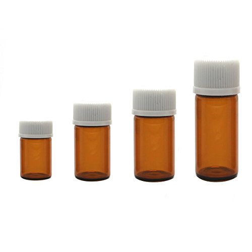 12PCS Botellas Aceite EsencialCristal Ámbar Con Tapa Espiral Blanca y Orificio Reductor Perfume Maquillaje Attar Cosmético Almacenamiento Vial Contenedores Botellas muestra