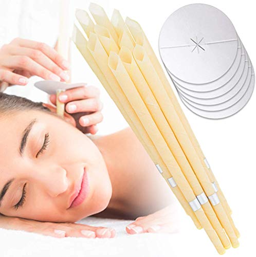 12Pcs del Oído Velas, Fragancias Cera De Abejas Vela Conos -Auriculoterapia Cera Remover-Standard Cono Hueco Velas con Discos Protectores para El Oído del Bloque