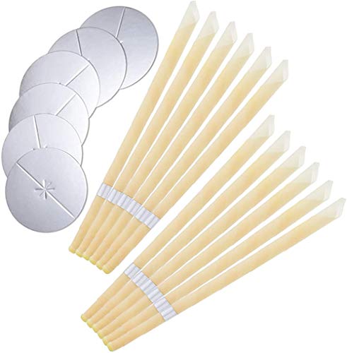 12Pcs del Oído Velas, Fragancias Cera De Abejas Vela Conos -Auriculoterapia Cera Remover-Standard Cono Hueco Velas con Discos Protectores para El Oído del Bloque