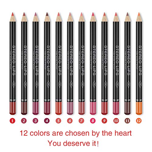 12pcs / Set impermeable Lápiz Delineador de labios de larga duración Lip Liner Herramientas del maquillaje