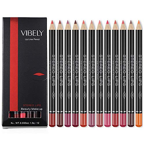 12pcs / Set impermeable Lápiz Delineador de labios de larga duración Lip Liner Herramientas del maquillaje