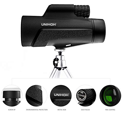 12X50 High Power Monocular HD Dual Focus Scope, Waterproof Compact Monocular with Smartphone Tripod and Mount Adapter, BAK4 Multi-Coated Zoom Lens for Hunting Bird Watching Camping