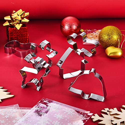 14 Kit Cortadores Acero Inoxidable Galletas Navideñas Cortador Galletas Moldes Galletas y 100 Piezas Bolsa Galletas Copo Nieve Bolsa Tratamiento Bolsa Regalo Adhesiva para Suministro Fiesta Navidad