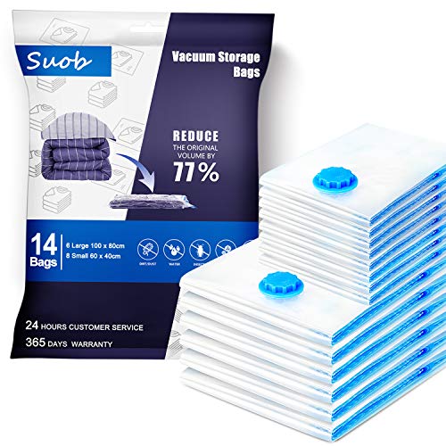 [14 Piezas] Bolsas de Almacenaje al Vacío, 80x100 cm (6 ud)+40x60cm (8 ud) Bolsas de Vacio Ahorro de Espacio Almacenaje al Vacío Para Guardar Ropa, Ropa de Cama, Edredones, Almohadas, Mantas, Cortinas