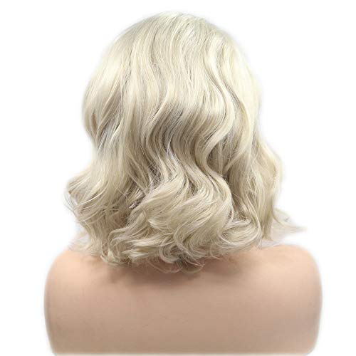 14 pulgadas corto Bob onda peluca resistente al calor Fibra del pelo del frente del cordón pelucas para las mujeres señoras verano nuevo peinado de repuesto del pelo humano impecable línea