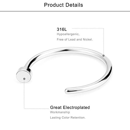 15 Piezas 20G Acero inoxidable Piercing Nariz Anillo Piercing Falso Piercing Labio Mujer Hombre Piercing Joyería - Plata