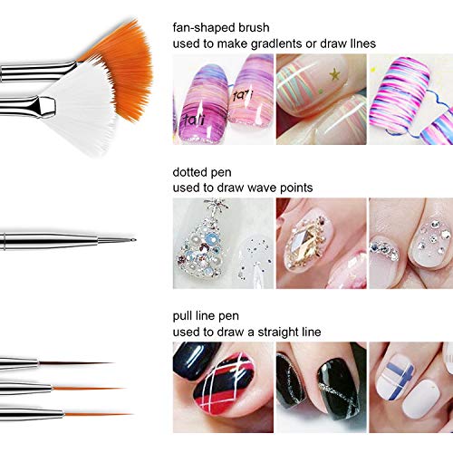 15 pinceles de acrílico para decoración de uñas para bricolaje y uso profesional (rojo rosa)