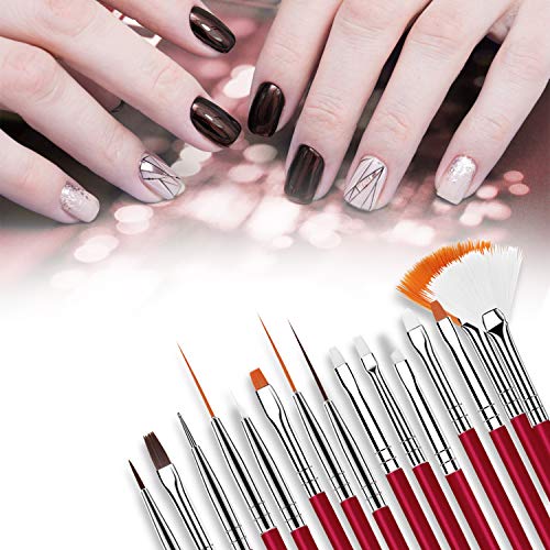 15 pinceles de acrílico para decoración de uñas para bricolaje y uso profesional (rojo rosa)