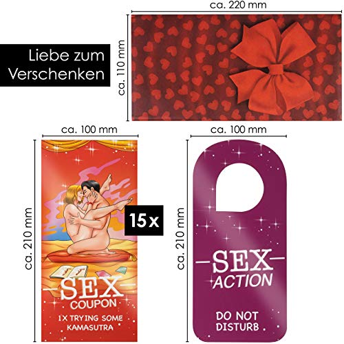 15 Vales sexuales Vales de Amor - Regalo erótico sexy para hombres, mujeres, parejas - Cartel para puerta GRATIS con mensaje"Por favor, ¡no molestar!"