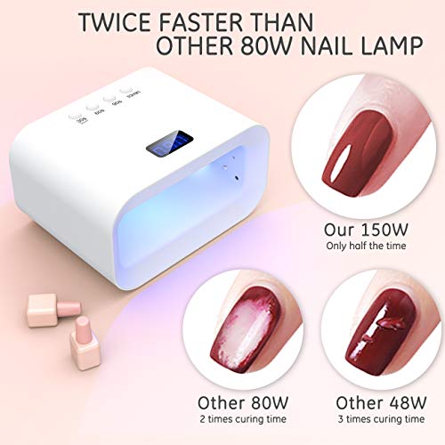 150W Lámpara LED UV Uñas,O'Vinna Lámpara de Uñas con Sensor Automático,60 Luces LED, 30s/60s/90s y Modo de Cuidado de Manos, Pantalla LCD