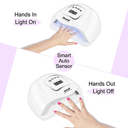 150W LED UV lámpara de uñas, Secador de uñas AsperX Kit de luz de esmalte de uñas de gel Detección automática inteligente con temporizador 10/30/60 / 99s