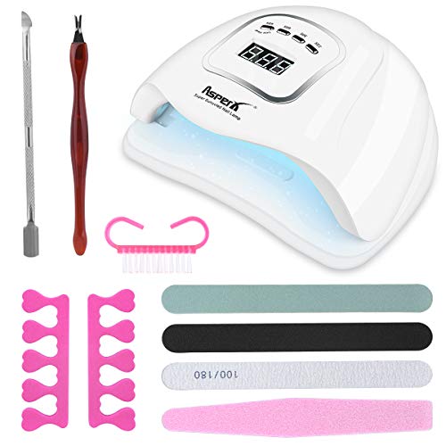 150W LED UV lámpara de uñas, Secador de uñas AsperX Kit de luz de esmalte de uñas de gel Detección automática inteligente con temporizador 10/30/60 / 99s