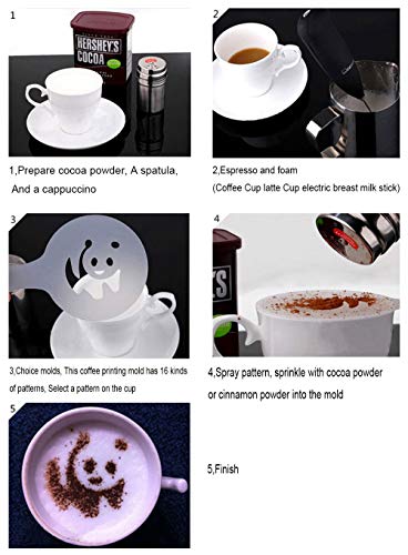 16 Piezas Plantillas del café del cappuccino plantilla latte art，café latte, café expreso y café, juego de herramientas de espuma, decoración de tartas