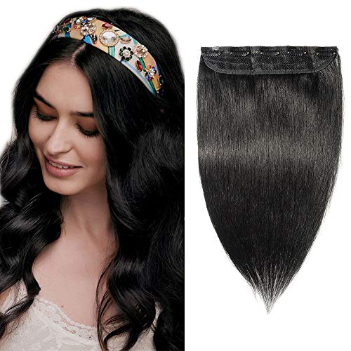 16"(40cm) SEGO Extensiones de Cabello Natural Clip Pelo Humano [#1 Negro] 100% Remy [Una Pieza 5 Clips] Postizos Pelucas Lisas (45g)