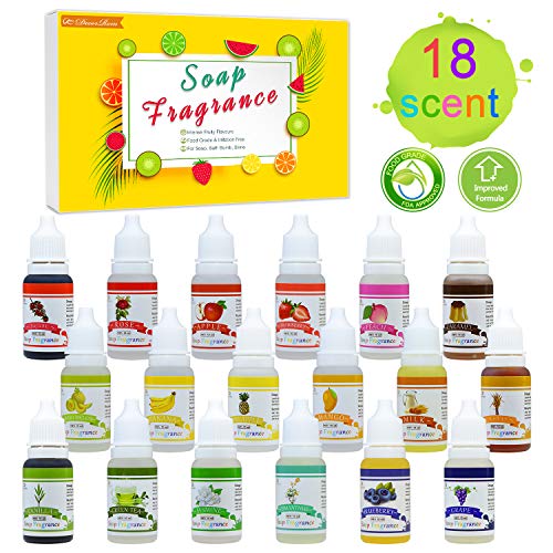 18 Aceite de Fragancia de Jabón - Fragancias de Jabón Líquido para Fabricar Bombas de Baño, Fabricación Jabón, Limo de Bricolaje - Perfumes de Bomba de Baño para Cosméticos, Arte - 10 ml Cada Uno