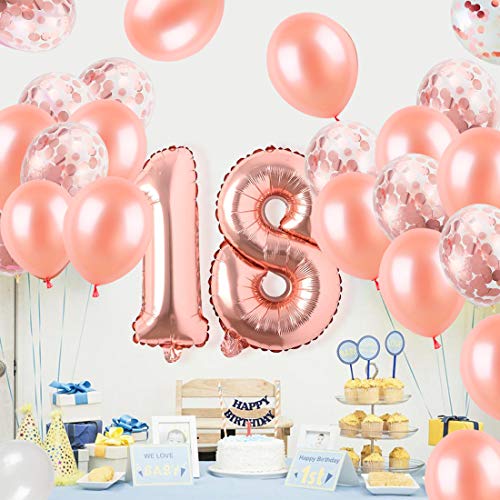 18 Oro Rosa Decoraciones de Cumpleaños Banner Globo Artículos de Fiesta Regalos Para Mujeres Globos Número 18, Globos de Confeti de Oro Rosa Pancarta de Feliz Cumpleaños