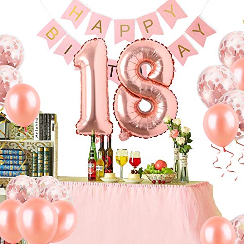 18 Oro Rosa Decoraciones de Cumpleaños Banner Globo Artículos de Fiesta Regalos Para Mujeres Globos Número 18, Globos de Confeti de Oro Rosa Pancarta de Feliz Cumpleaños