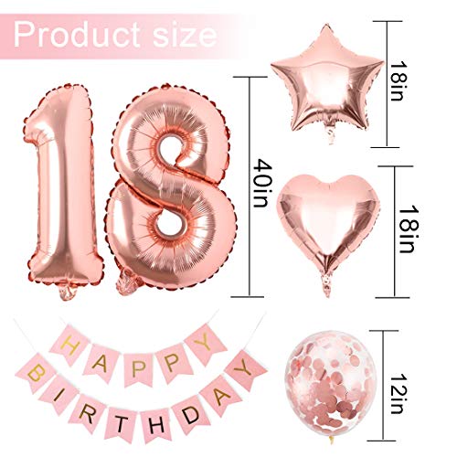 18 Oro Rosa Decoraciones de Cumpleaños Banner Globo Artículos de Fiesta Regalos Para Mujeres Globos Número 18, Globos de Confeti de Oro Rosa Pancarta de Feliz Cumpleaños