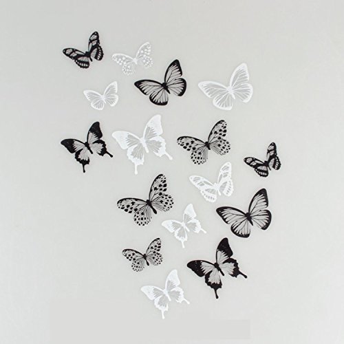 18 Piezas 3D Mariposa Pegatinas de Pared Adhesivo Etiquetas Mariposas Decoración de la Pared Para Casa Habitación Negro Blanco