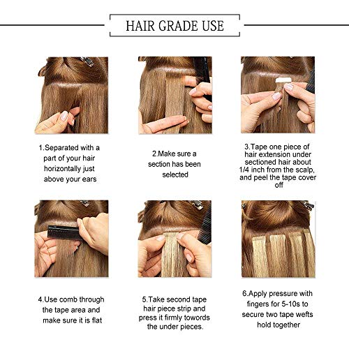 18"(45cm) Extensiones Adhesivas de Cabello Natural Sin Clip [2.5g*20pcs] #60 Rubio Platino 100% Remy Pelo Humano Tape in Hair Extensions (50g)