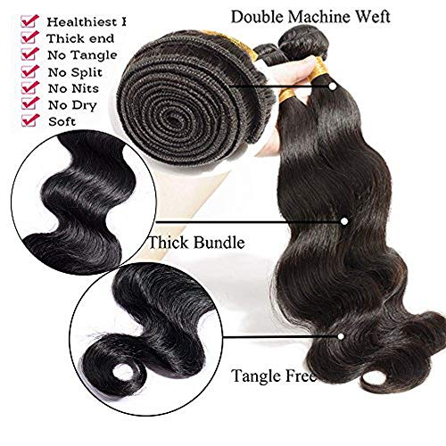 18"(45cm) SEGO Extensiones de Cortina de Pelo Natural [Brazilian Human Hair 3 Bundles] Cabello Humano Brasileño Rizado Body Wave (300g)