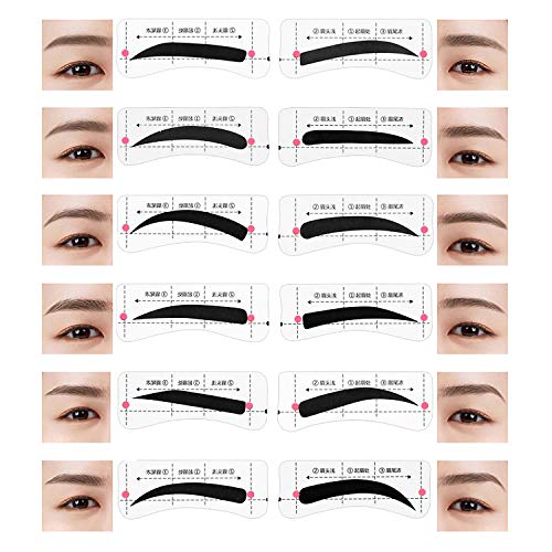 192 Pares Plantilla Ceja,12 Estilos Plantilla Ceja Tarjeta de Dibujo de Ceja,Herramienta de Maquillaje Para Principiantes (Estilo 1)