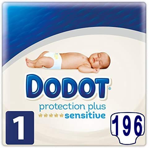 196 pañales DODOT Sensitive talla 1 protection plus (2-5 kgs)