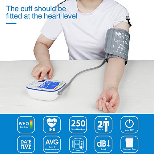 1byone Tensiómetro de brazo digital Bluetooth, Monitor de presión arterial, 2 × 250 juegos de memoria