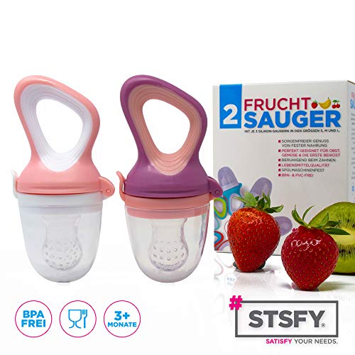 2 Chupetes Frutas para Bebés y Niños Pequeños + 6 Tetinas de Silicona en 3 Tamaños - sin BPA - Mordedor Verdura Papilla Alimentación Suplementaria