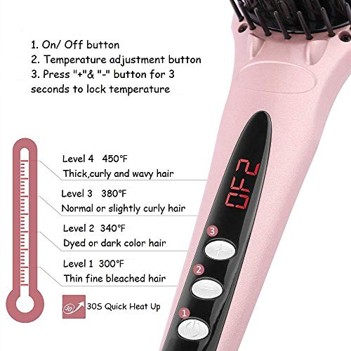 2 en 1 ionischer alisador de cabello Cepillo MCH plancha eléctrica Cepillo Cuidado Del Cabello Incluye Guante Resistente al calor y temperatura Función de bloqueo Cepillo de pelo peine