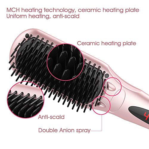 2 en 1 ionischer alisador de cabello Cepillo MCH plancha eléctrica Cepillo Cuidado Del Cabello Incluye Guante Resistente al calor y temperatura Función de bloqueo Cepillo de pelo peine