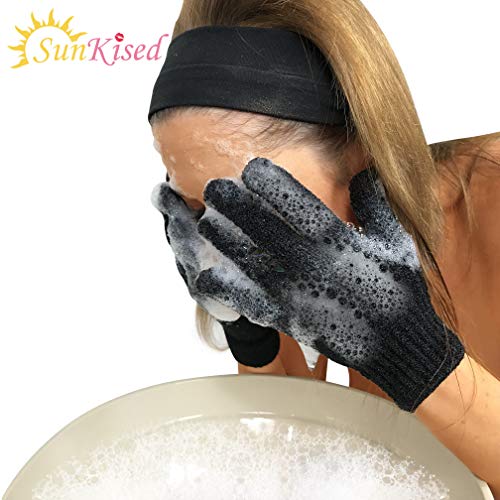 2 guantes exfoliantes y 2 manoplas, exfoliación de cuerpo completo, elimina la piel seca muerta, limpia los poros y el bronceado falso de borrar