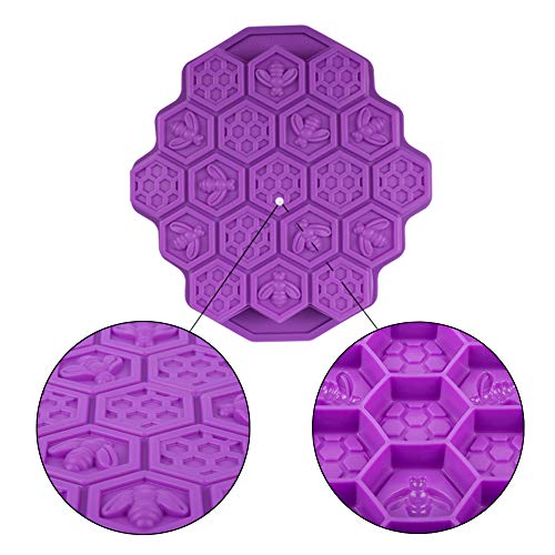 2 moldes de silicona con forma de panal de abeja, de FineGood para magdalenas y galletas, molde para hacer jabón, color rosa y morado