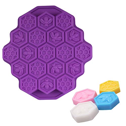 2 moldes de silicona con forma de panal de abeja, de FineGood para magdalenas y galletas, molde para hacer jabón, color rosa y morado