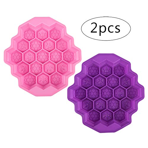 2 moldes de silicona con forma de panal de abeja, de FineGood para magdalenas y galletas, molde para hacer jabón, color rosa y morado