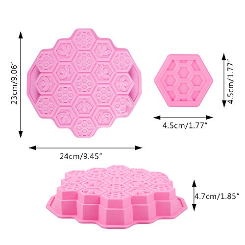 2 moldes de silicona con forma de panal de abeja, de FineGood para magdalenas y galletas, molde para hacer jabón, color rosa y morado