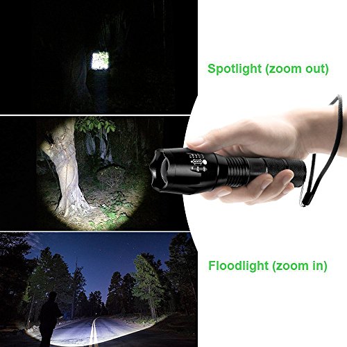 [2 PAQUETE] LED Linterna táctica de 5 modos, lumen alto, zoomable, resistente al agua,luz de mano - Lo mejor para acampar, senderismo, pasear con perros