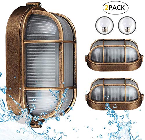 (2 Paquetes) Lampara De Pared Industrial Exterior, Lámpara De Pared Al Interior O Nautical Lámpara, Retro Aplique Impermeable, Luz Del Barco Para Cuarto De Baño Cocina Corredor Patio Balcon E27