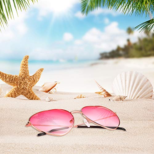 2 Pares de Gafas de Sol de Marco en Forma de Corazón en Estilo Hippy para Accesorio de Disfraz de Hippie, Marco Dorado Rosa (Lente Rojo Gradiente)